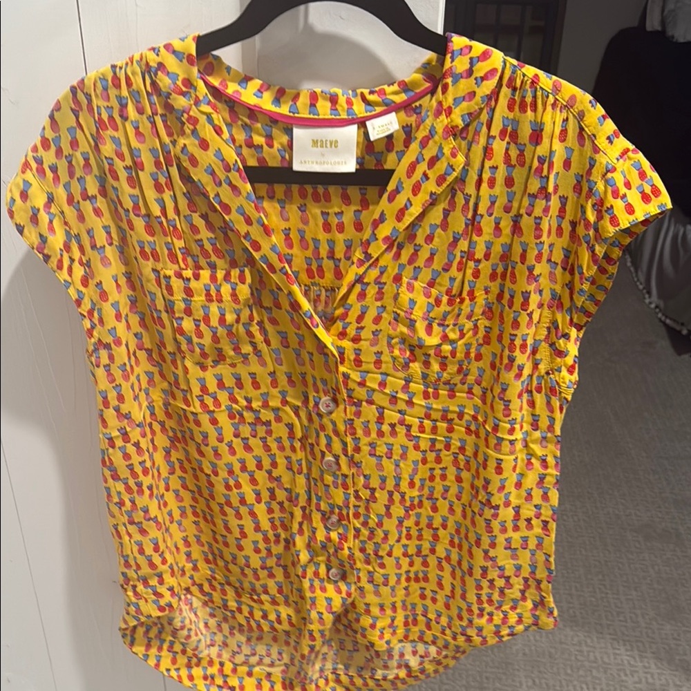 Maeve For Anthropologie Bright Yellow Pineapple Top